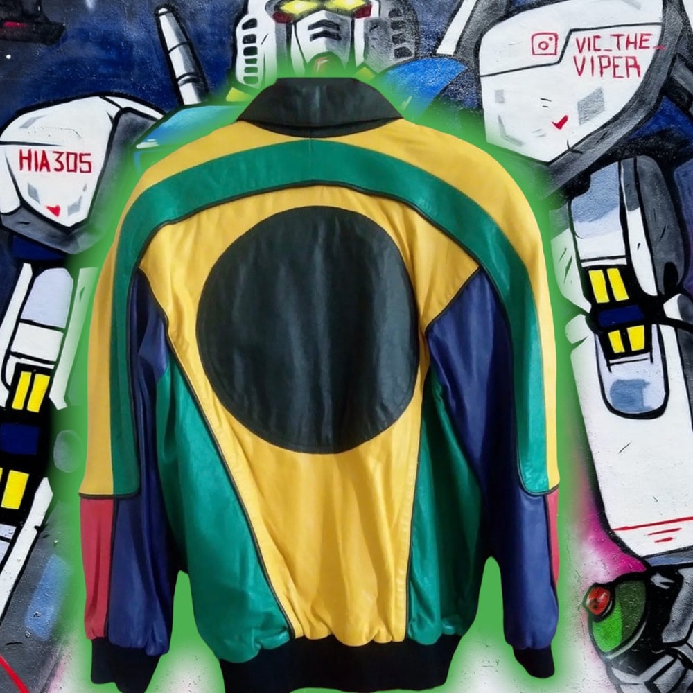 💎ViNTaGe💎MiCHaeL HoBaN CoLoRBLoCK 🔵🔴🟡 LeaTHeR JaCKeT 🧥